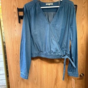 Copper Key Blue Jean Wrap Blouse Size Large